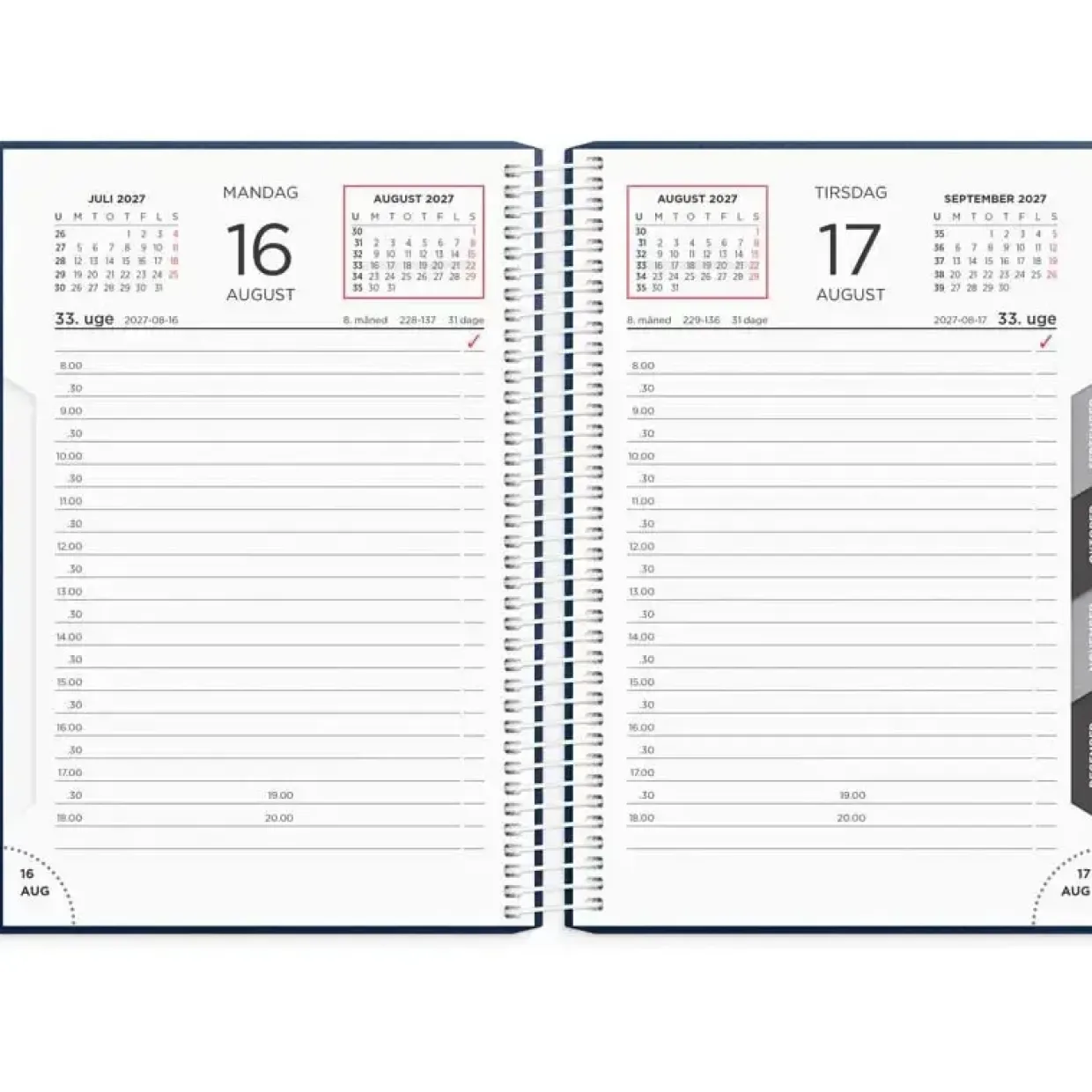 Dagkalender - 138x177mm - Spiral - PP-plast - Blå - 2027 - Mayland - 27210020