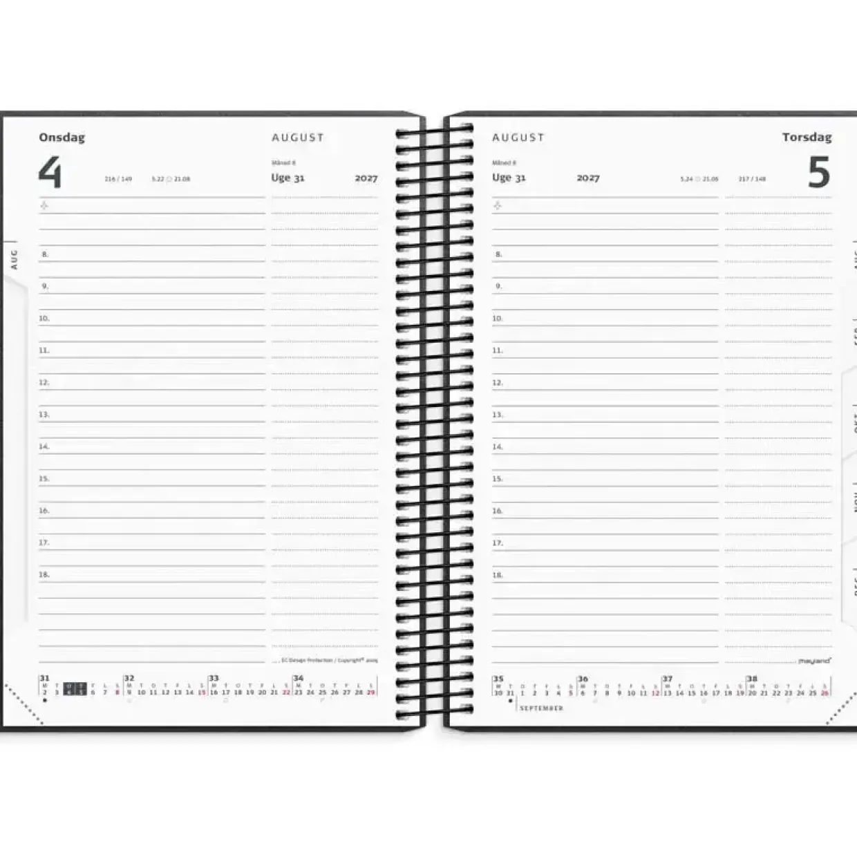 Dagskalender - 140x179mm - Spiral - Genbrugskarton - Matsort - 2027 - Mayland - 27208000