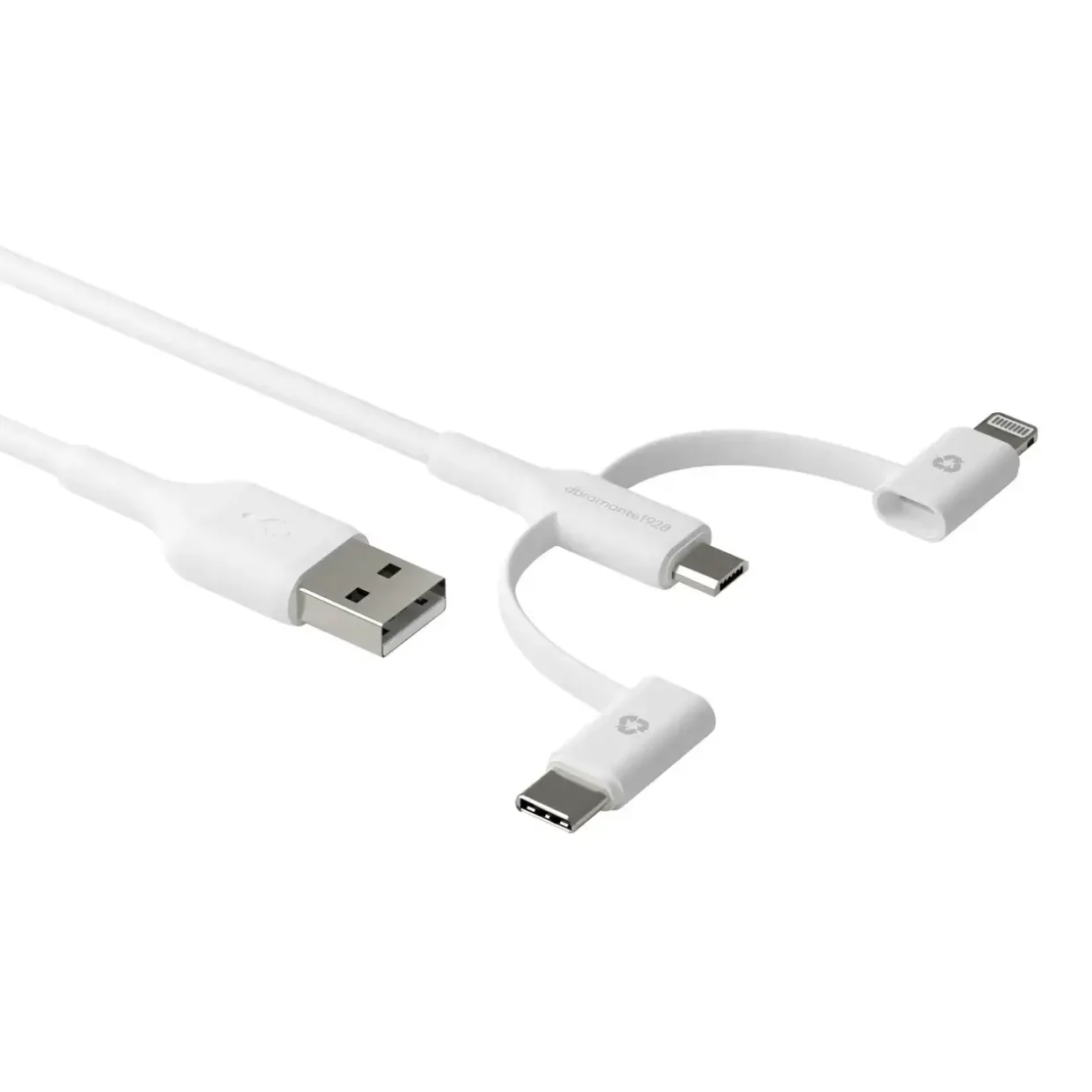 Dbramante1928 Re-charge - 3in1 Cable–USB A to USB-A,C & Lightn-W, hvid