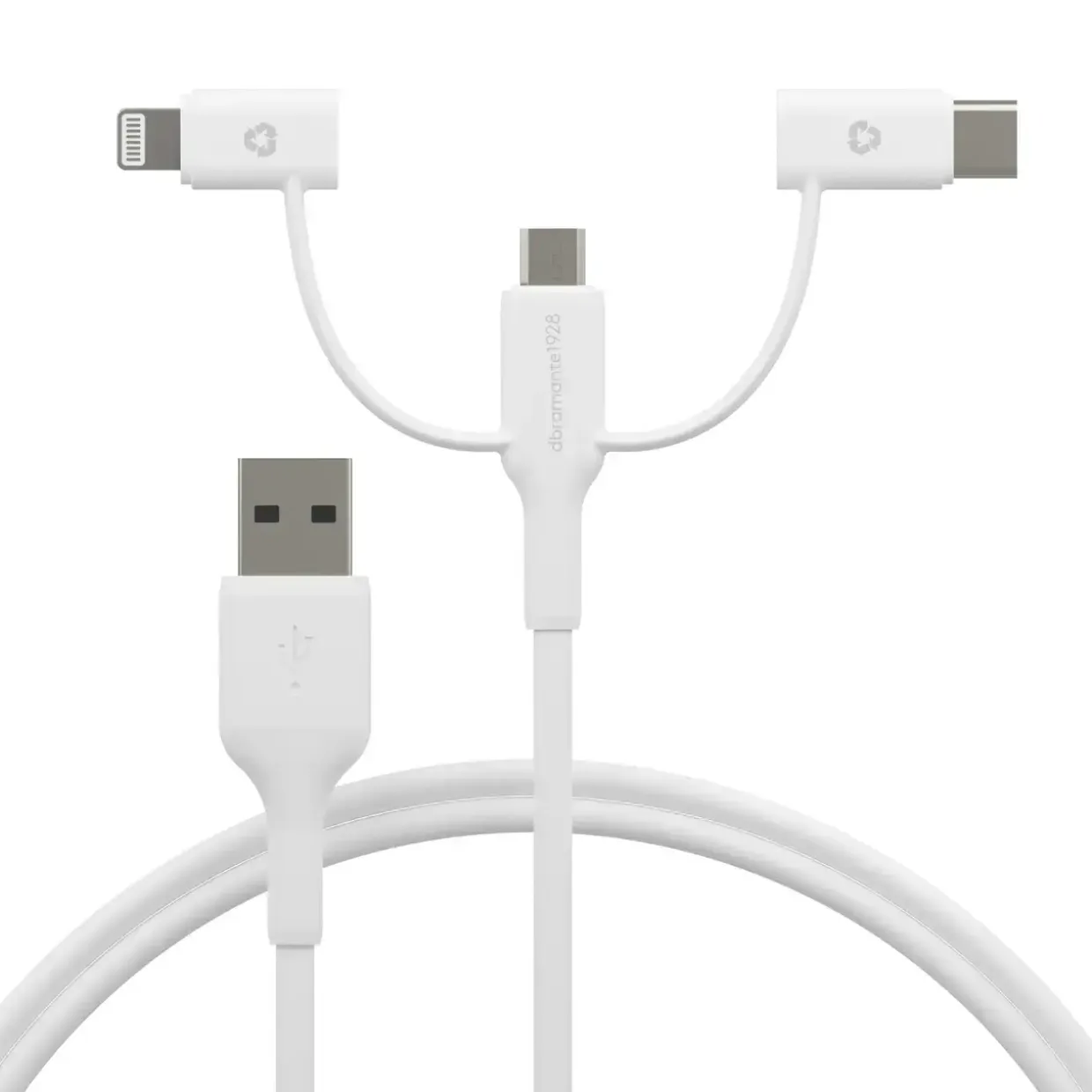 Dbramante1928 Re-charge - 3in1 Cable–USB A to USB-A,C & Lightn-W, hvid