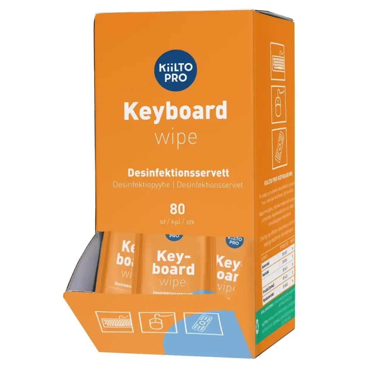 Desinfektion Serviet Kiilto Pro Keyboard Wipes 14x20cm med Ethanol Enkeltpakket - 80 stk/bk