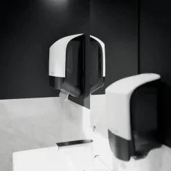 Dispenser, Katrin 88942, S, 13,5x30x30,3cm, hvid, plast, til alle håndklædeark