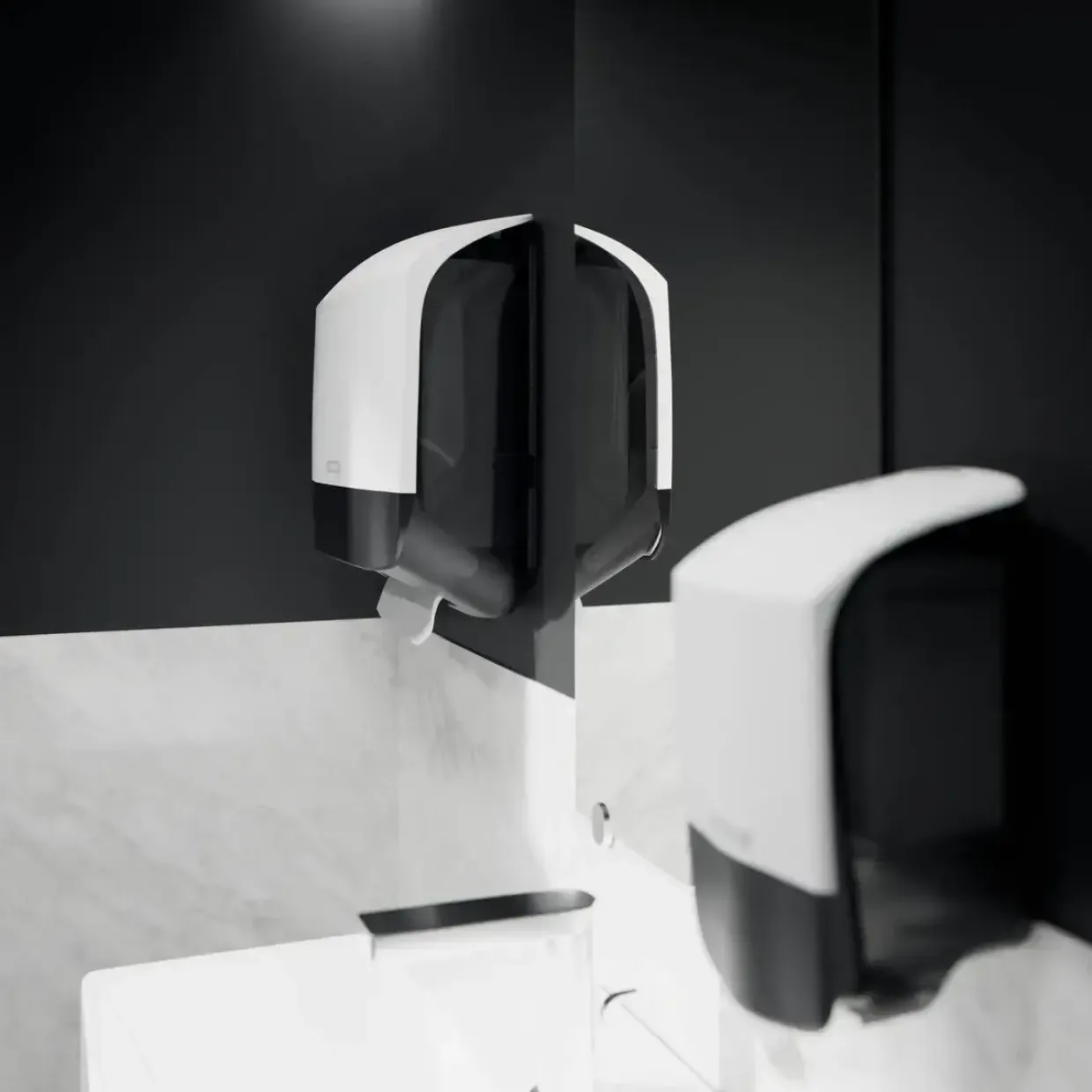 Dispenser, Katrin 88942, S, 13,5x30x30,3cm, hvid, plast, til alle håndklædeark