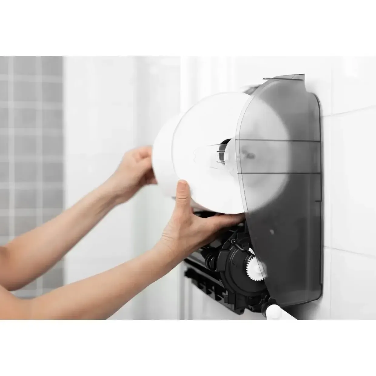 Dispenser til håndklæderuller, Katrin 82094, 21,6x32,2x39,7cm hvid plast