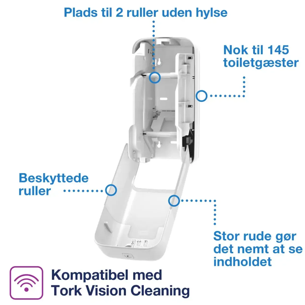 Dispenser Tork OptiServe T7 hvid 2 ruller u/hylse 558041