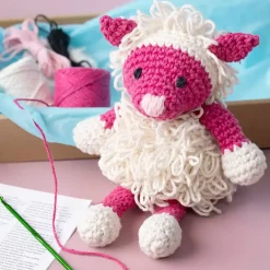 DIY Kit Amigurumi, Får, pink, off hvid, 1 pk.