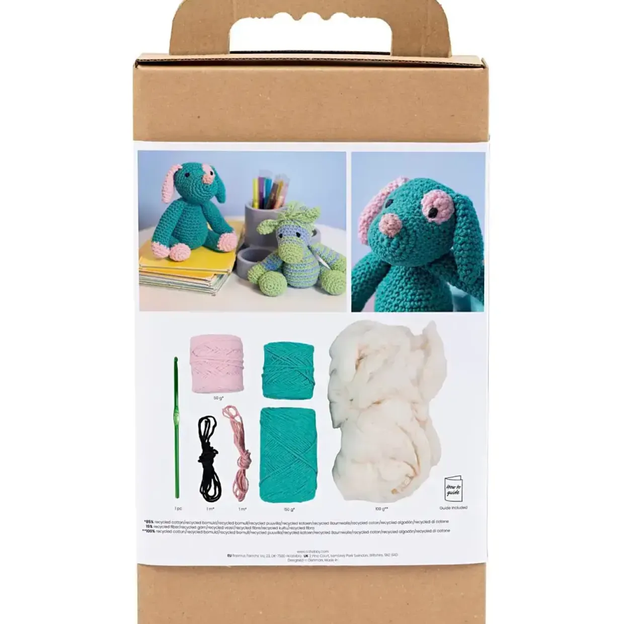 DIY Kit Amigurumi, Hundehvalp, pastelpink, mørk turkis, 1 pk.