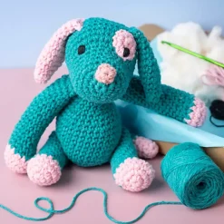 DIY Kit Amigurumi, Hundehvalp, pastelpink, mørk turkis, 1 pk.