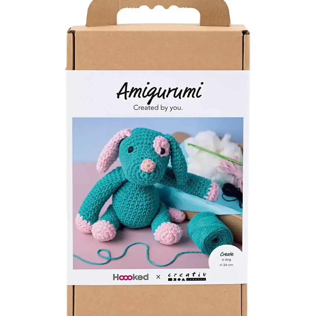 DIY Kit Amigurumi, Hundehvalp, pastelpink, mørk turkis, 1 pk.