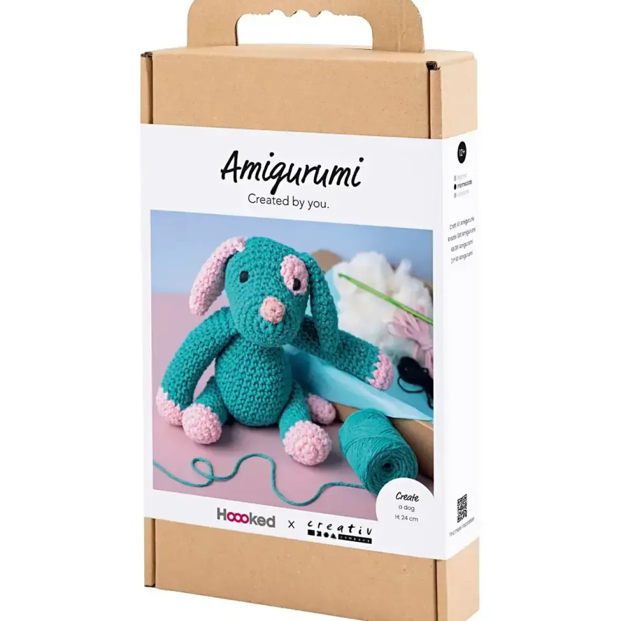 DIY Kit Amigurumi, Hundehvalp, pastelpink, mørk turkis, 1 pk.