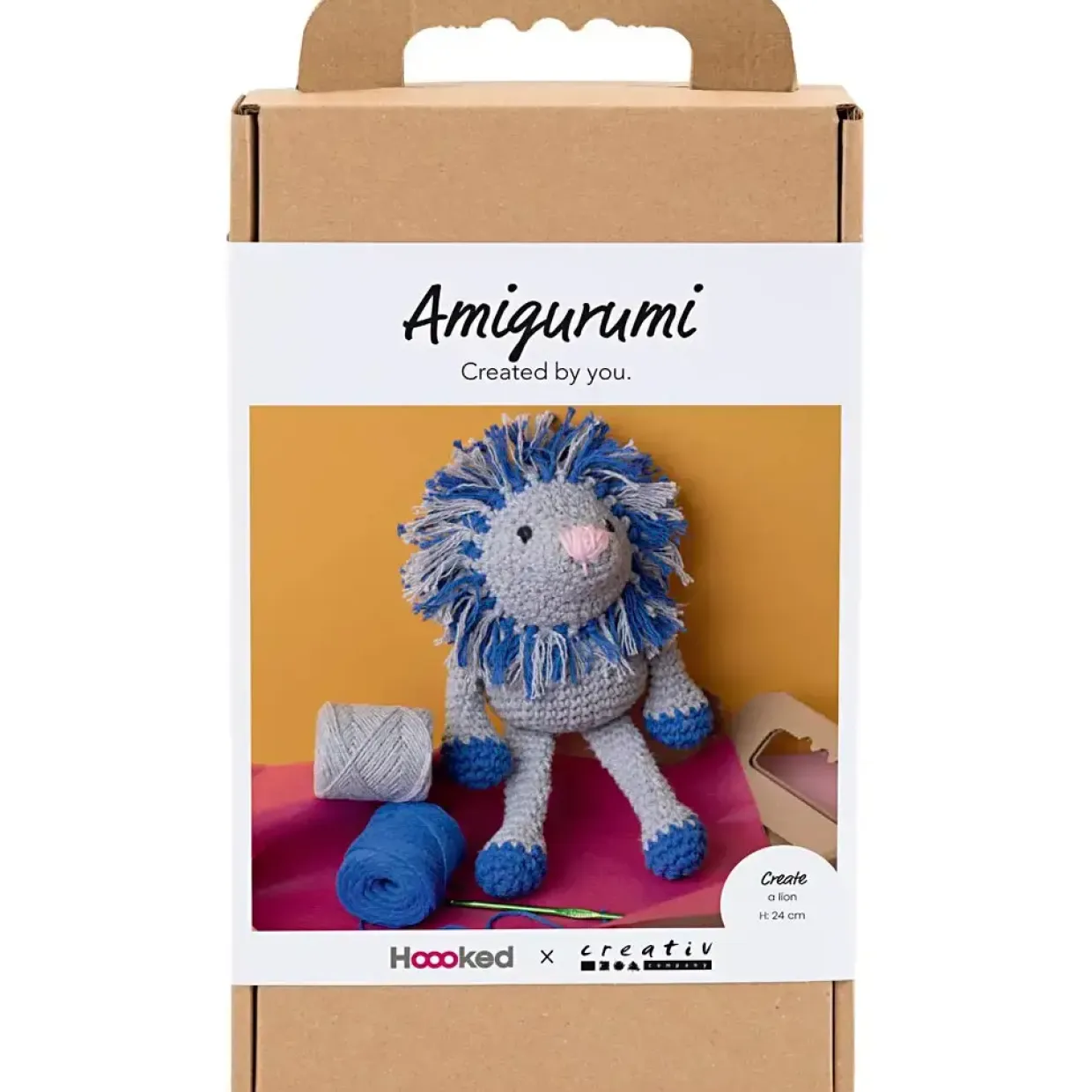 DIY Kit Amigurumi, Løve, marineblå, lys grå, 1 pk.