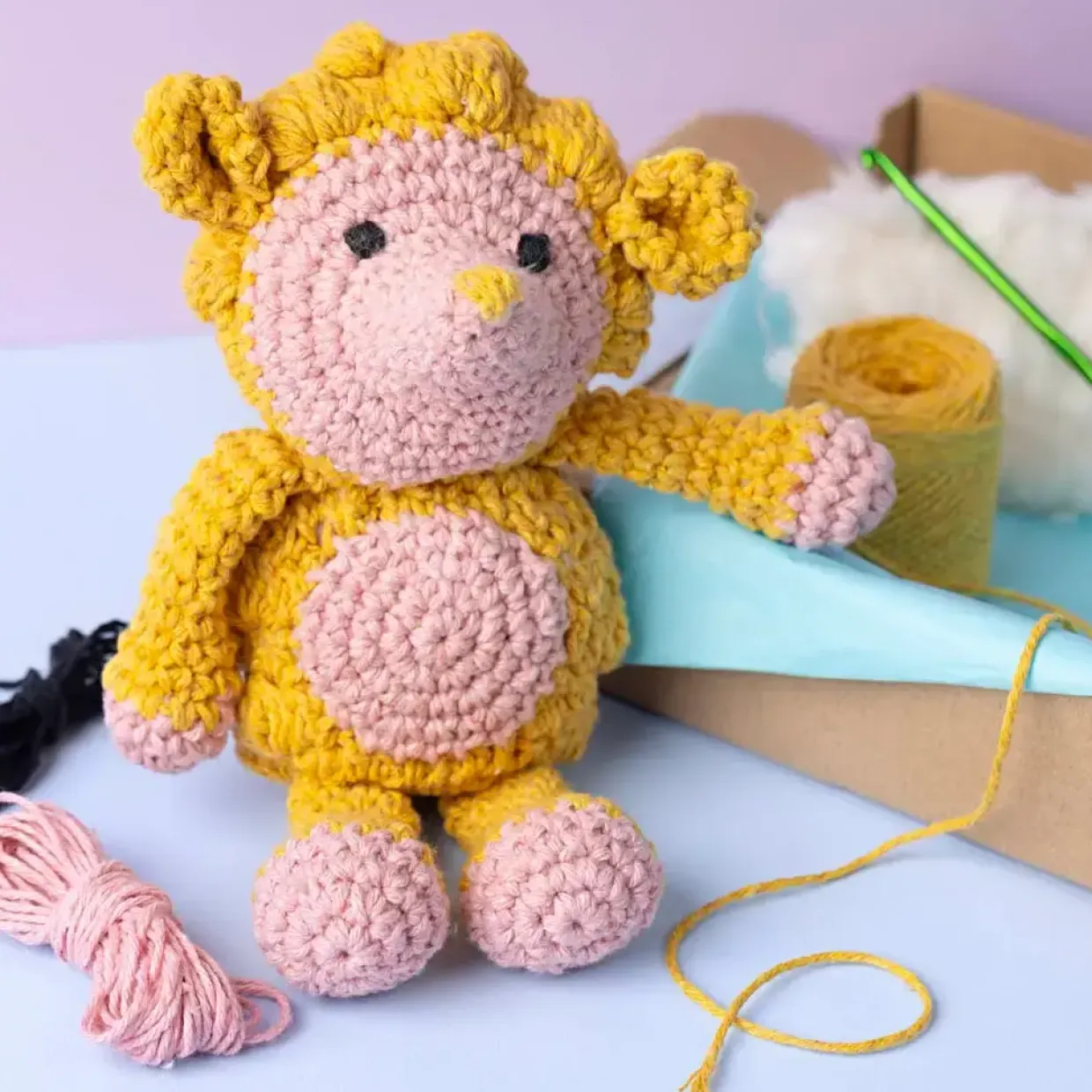 DIY Kit Amigurumi, Pindsvin, lys rosa, varm gul, 1 pk.