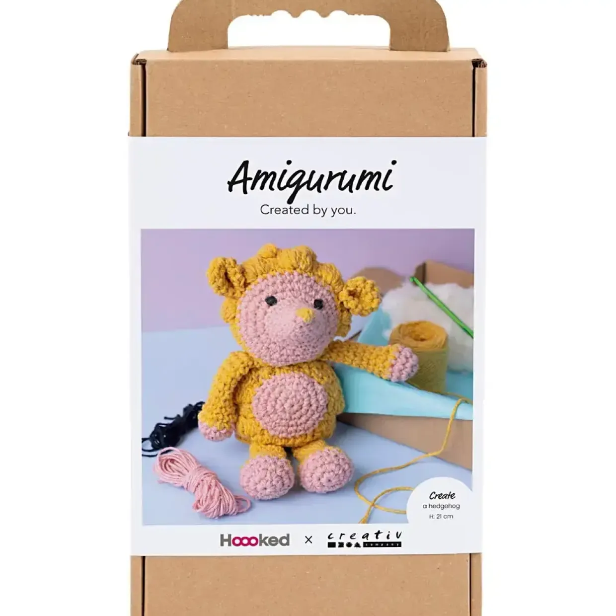 DIY Kit Amigurumi, Pindsvin, lys rosa, varm gul, 1 pk.
