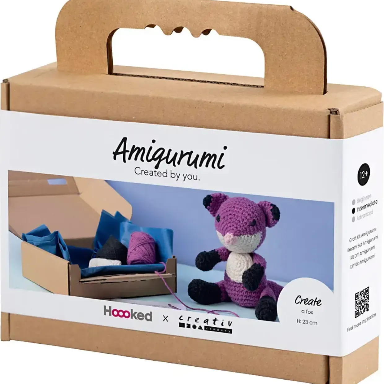 DIY Kit Amigurumi, Ræv, sort, blomme, 1 pk.