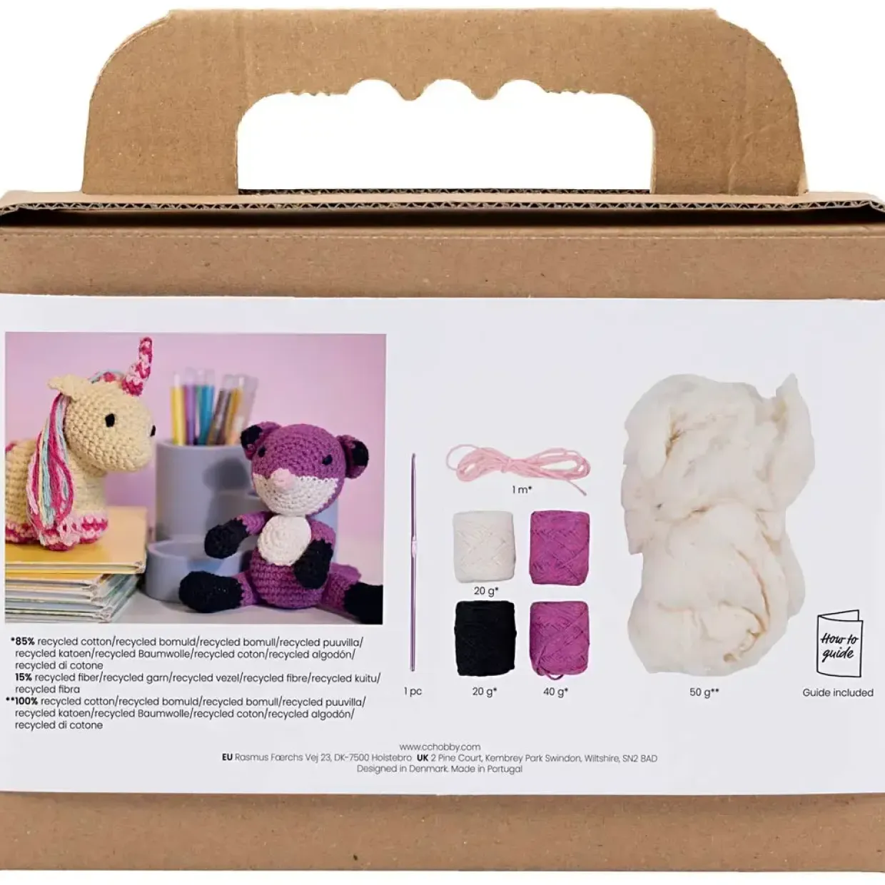 DIY Kit Amigurumi, Ræv, sort, blomme, 1 pk.