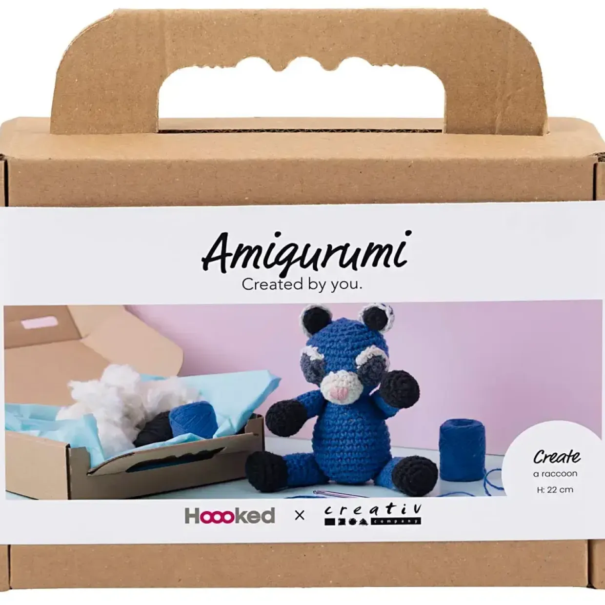 DIY Kit Amigurumi, Vaskebjørn, sort, blå, 1 pk.