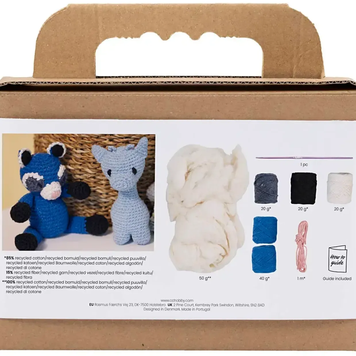 DIY Kit Amigurumi, Vaskebjørn, sort, blå, 1 pk.