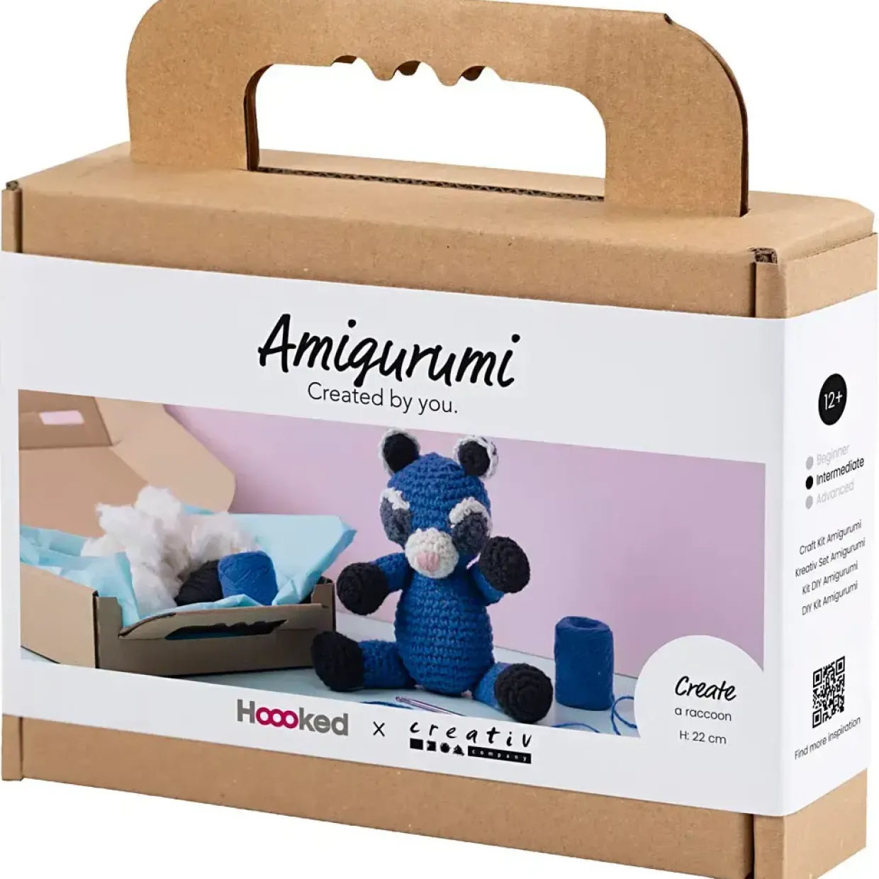DIY Kit Amigurumi, Vaskebjørn, sort, blå, 1 pk.