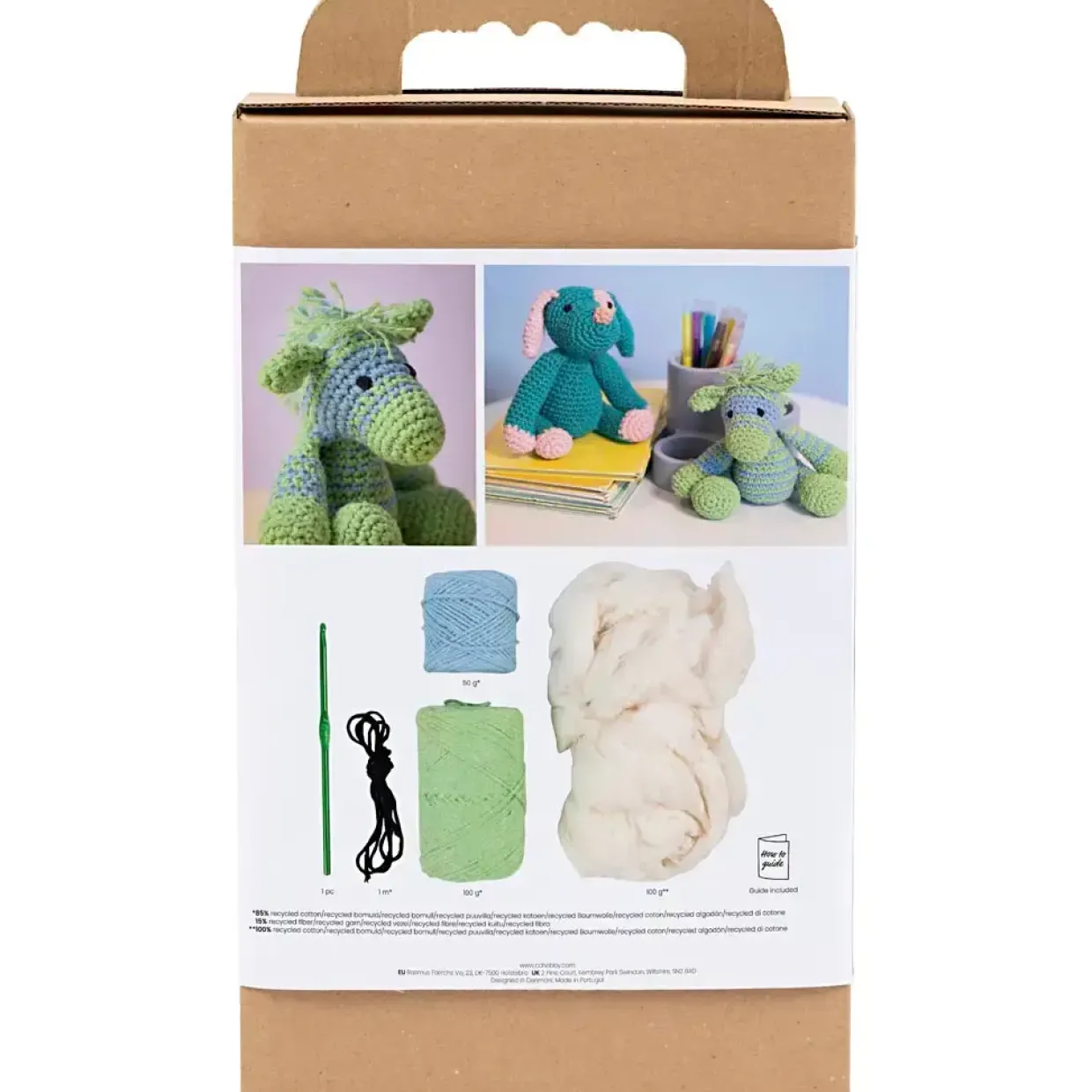 DIY Kit Amigurumi, Zebra, lys blå, lys grøn, 1 pk.