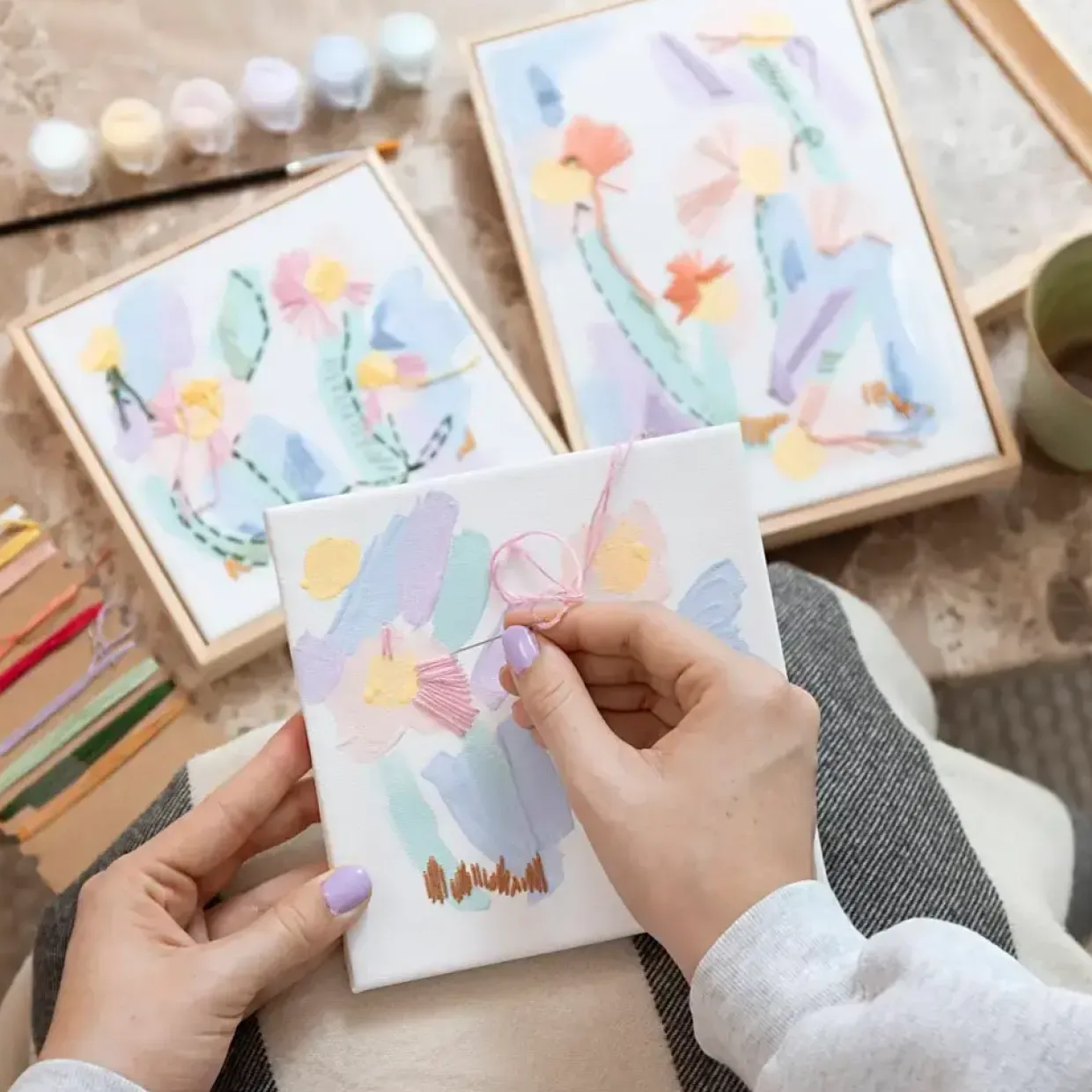 DIY Kit Broderi, Billeder, pastelfarver, 1 pk.
