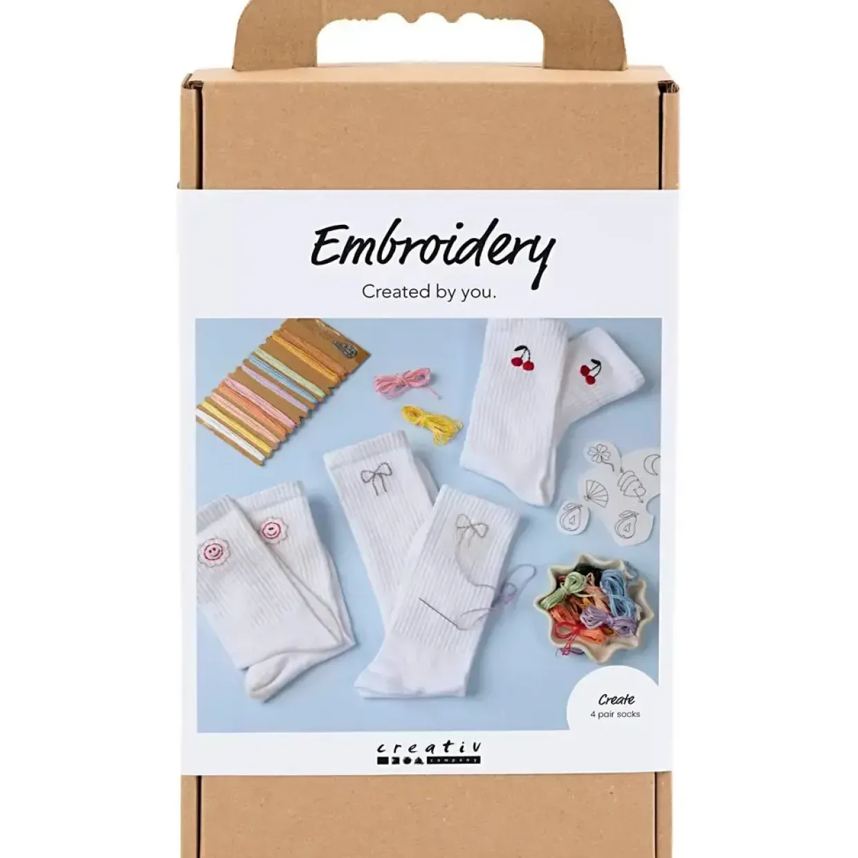 DIY Kit Broderi | strømper, hvid | 1 pk.