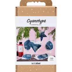 DIY Kit Cyanotypi, Julepynt, blå, sølv, 1 pk.