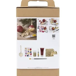 DIY Kit - Decoupage Julekugler - Tørrede blomster og bladguld - Julerød