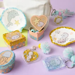 DIY Kit Dekoration, Æsker, muslingeskaller, nøgleringe, pastelfarver, 1 pk.