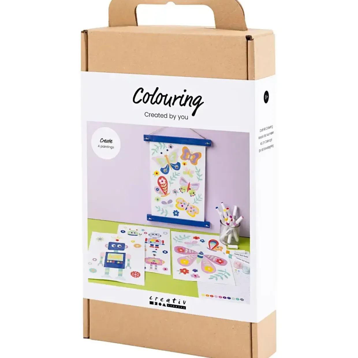 DIY Kit Farvelægning, Sommerfugl og robot, glade farver - 1 pk