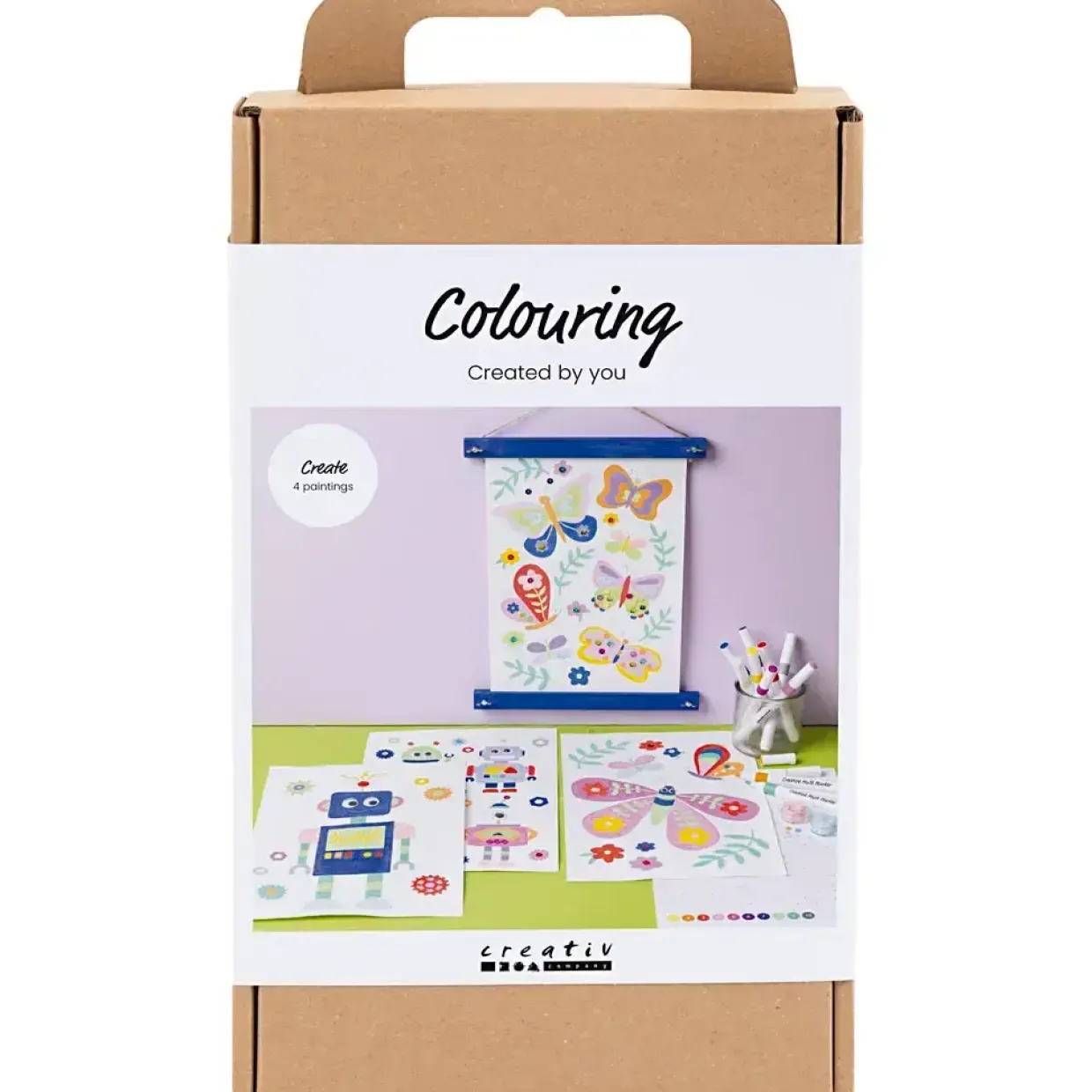 DIY Kit Farvelægning, Sommerfugl og robot, glade farver - 1 pk