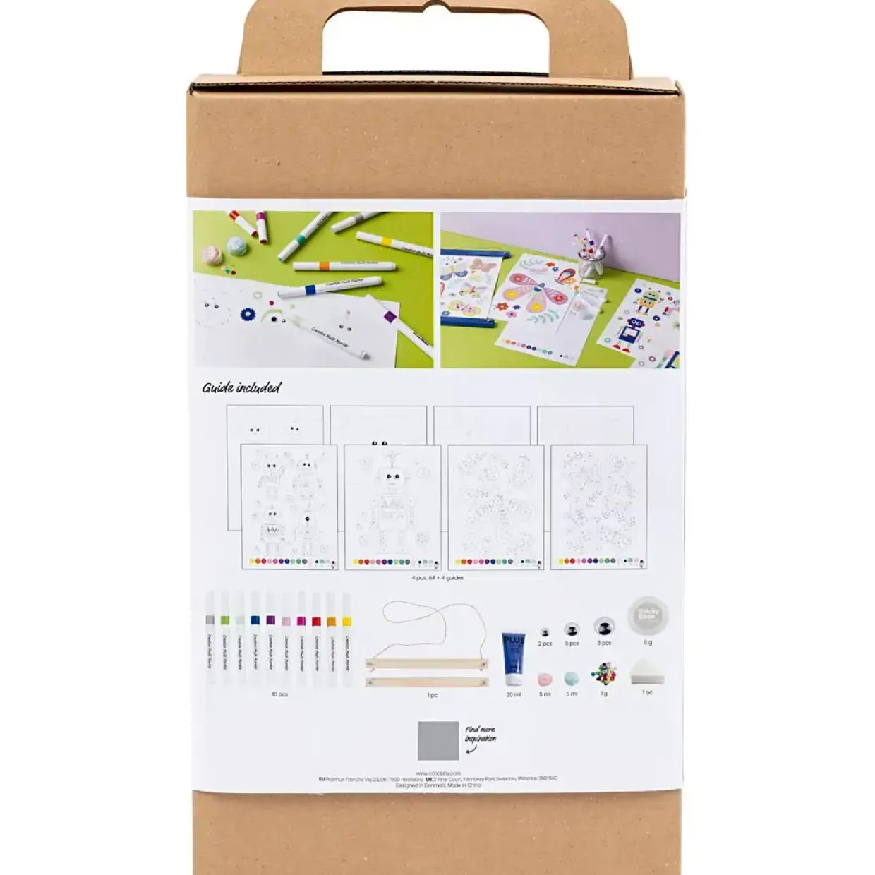 DIY Kit Farvelægning, Sommerfugl og robot, glade farver - 1 pk