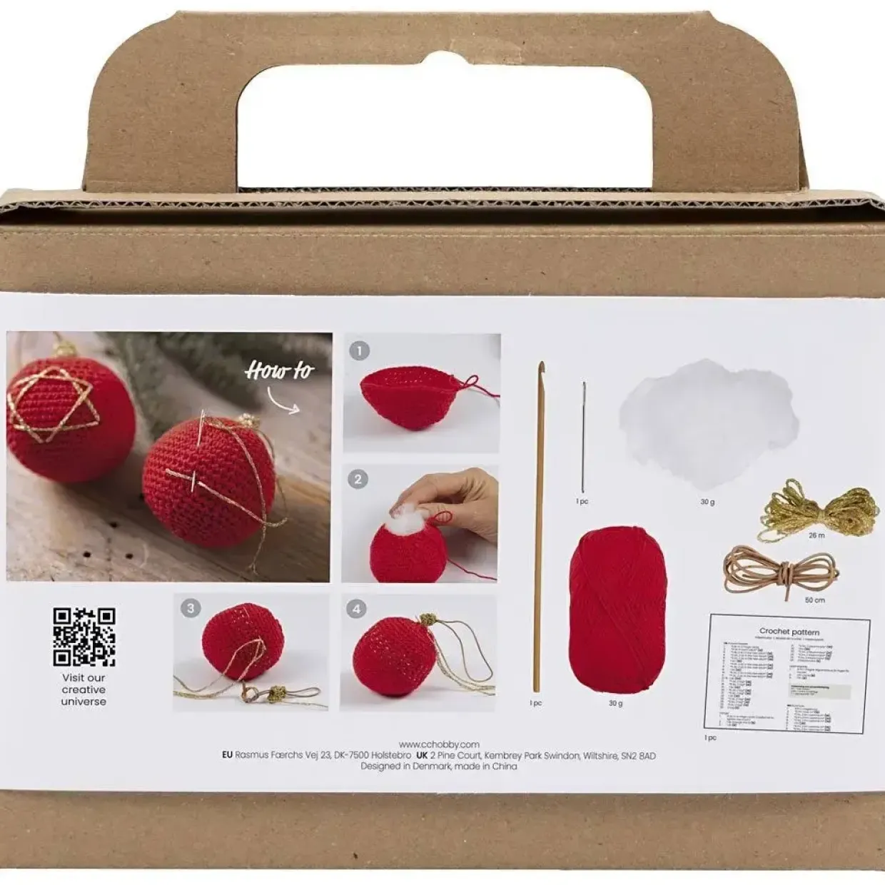 DIY Kit Hækle bløde julekugler, rød