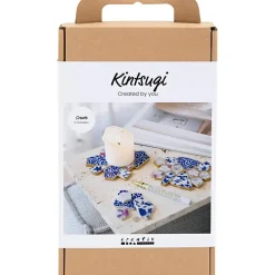 DIY Kit Kintsugi, Coasters, blå, guld, lys rød, hvid - 1 pk