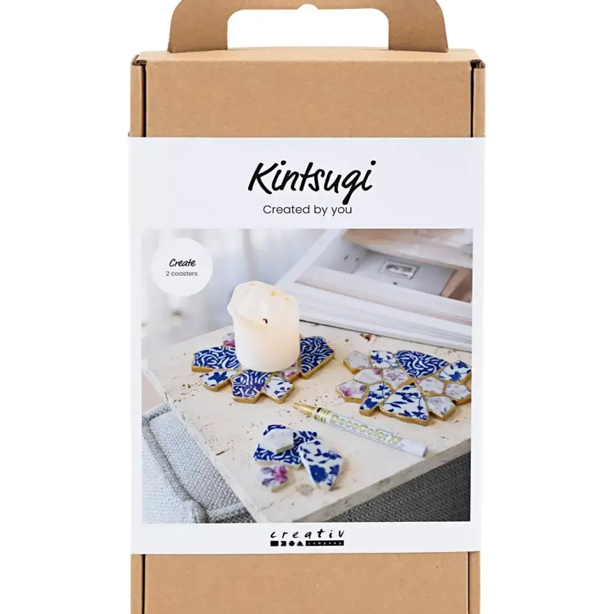 DIY Kit Kintsugi, Coasters, blå, guld, lys rød, hvid - 1 pk