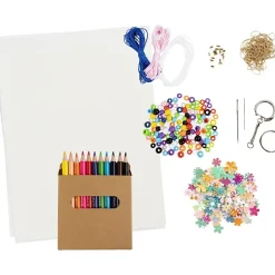 DIY Kit Krympeplast - til 12 pers, Uro, halskæde, armbånd, nøgleringe, ass. farver, 1 pk.