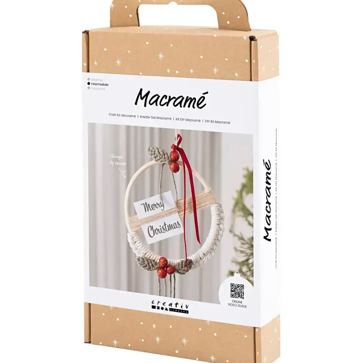 DIY Kit Macramé, Julekrans, mos grøn, julerød, råhvid