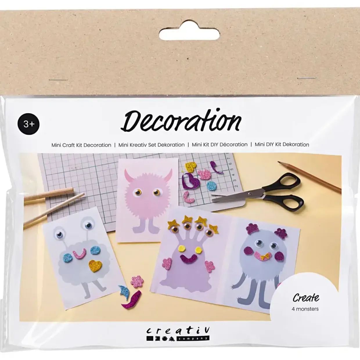 DIY Kit Mini Dekoration Monstercollage pastelblå, pastelgrøn, pastelpink, pastellilla