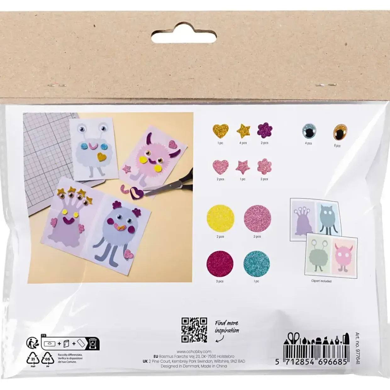 DIY Kit Mini Dekoration Monstercollage pastelblå, pastelgrøn, pastelpink, pastellilla