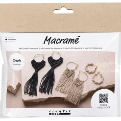 DIY Kit Mini Macramé Øreringe sort olivenbrun sand