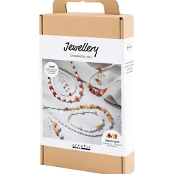 DIY Kit Smykker, beige, brændt orange, hvid perlemor - 1 pk