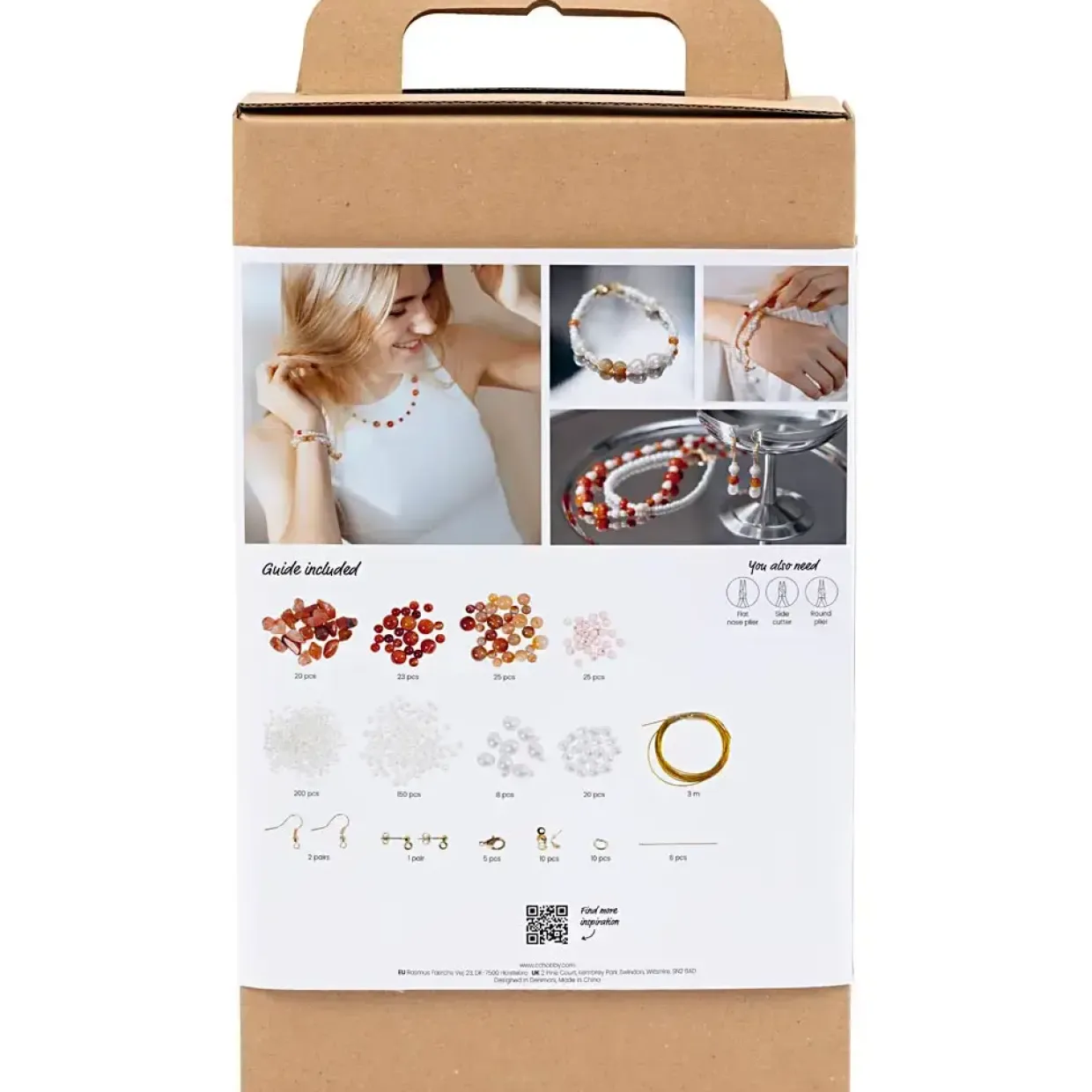 DIY Kit Smykker, beige, brændt orange, hvid perlemor - 1 pk