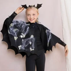 DIY Kit Spooky Udklædning, Flagermuskappe- og hårbøjle, sort, sort glitter, 1 pk.