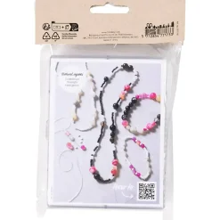 DIY Mix Smykker, Agater, beige, sort, pink, hvid perlemor - 1 pk