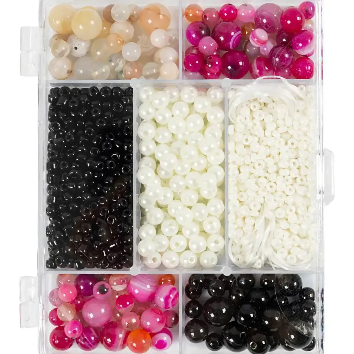 DIY Mix Smykker, Agater, beige, sort, pink, hvid perlemor - 1 pk