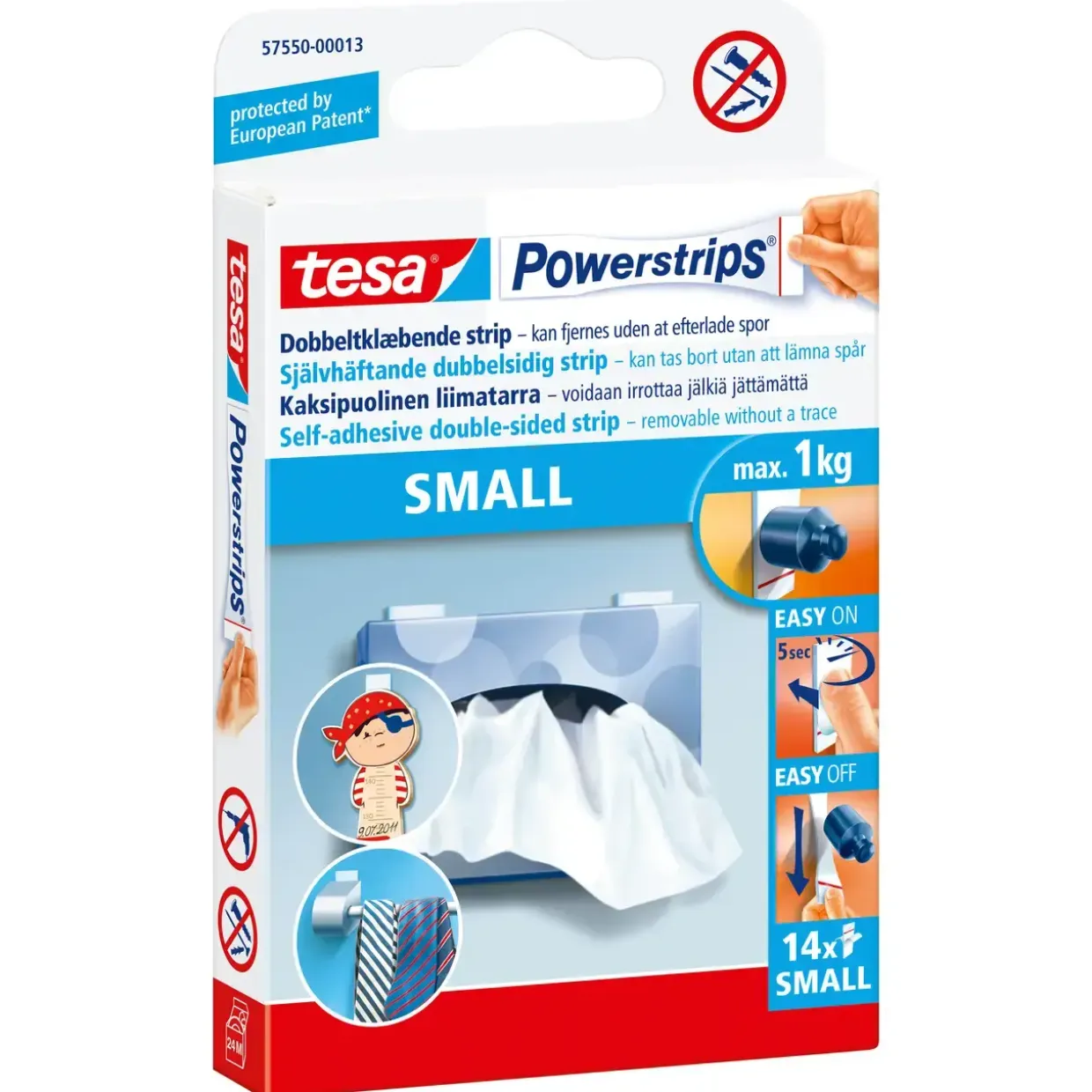 Dobbeltklæbende Powerstrips Small hvide - 14 strips