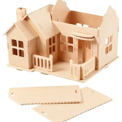 3D Puslespil - Hus med terrasse - Krydsfiner - 19 x 17,5 x 15 cm