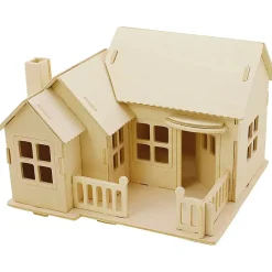 3D Puslespil - Hus med terrasse - Krydsfiner - 19 x 17,5 x 15 cm