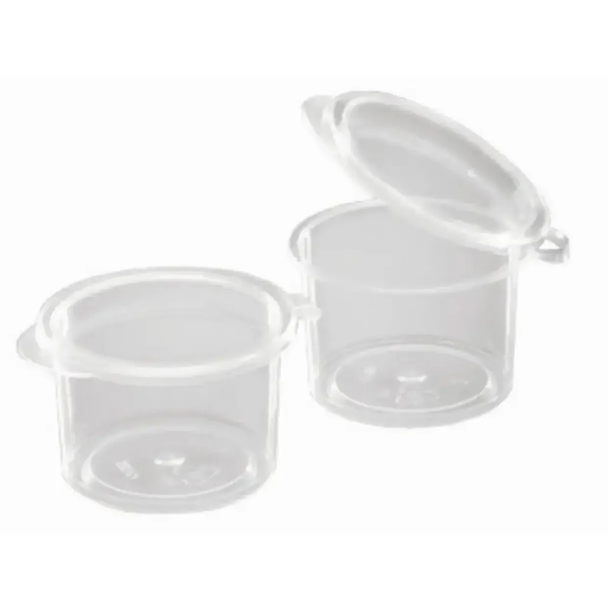 Dressingbæger sojabæger 15 ml Ø20x20 mm Hængslet låg PP Klar - 8 ps x 250 stk/krt