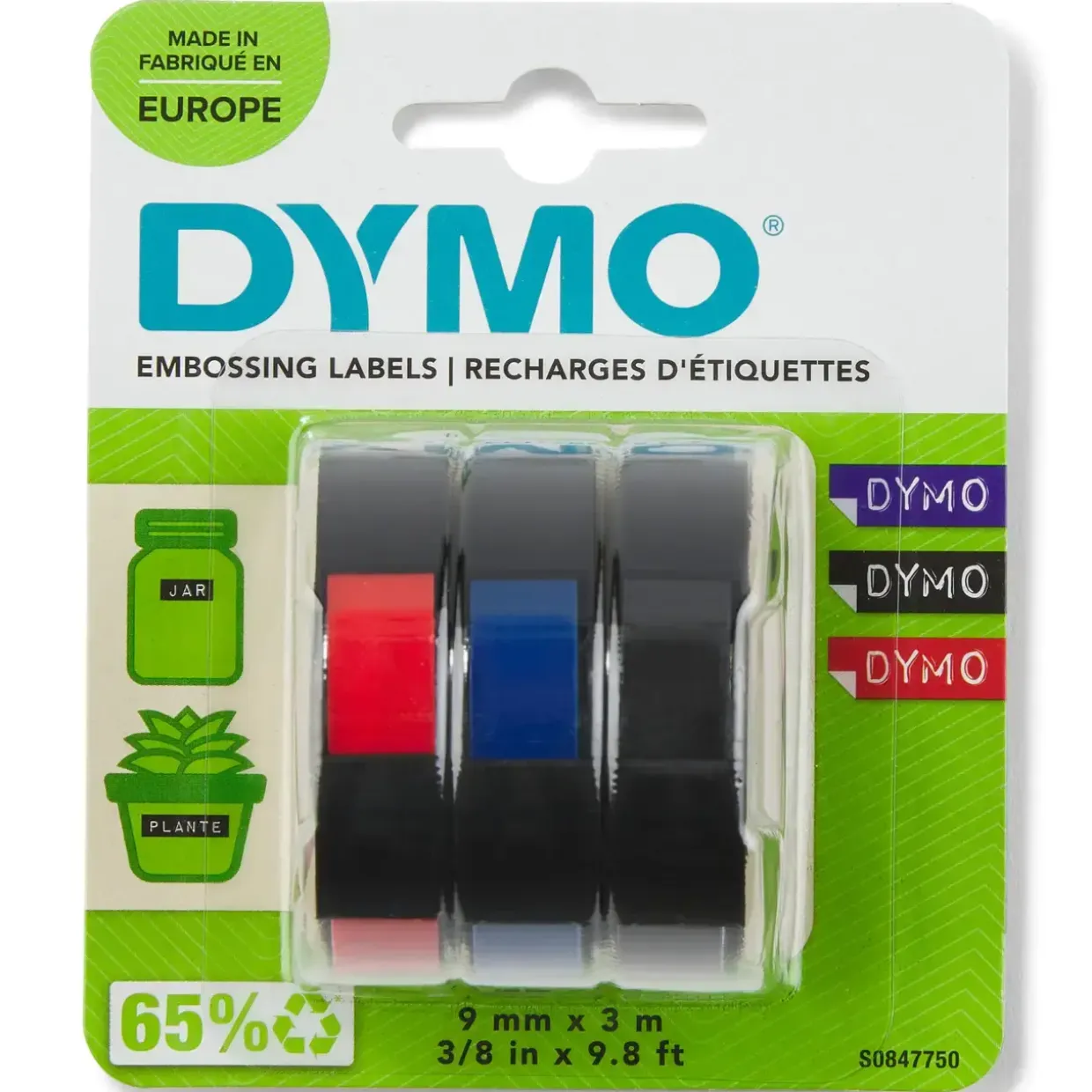 Dymo 3D Prægetape 9 mm i 3 farver - 3 ruller