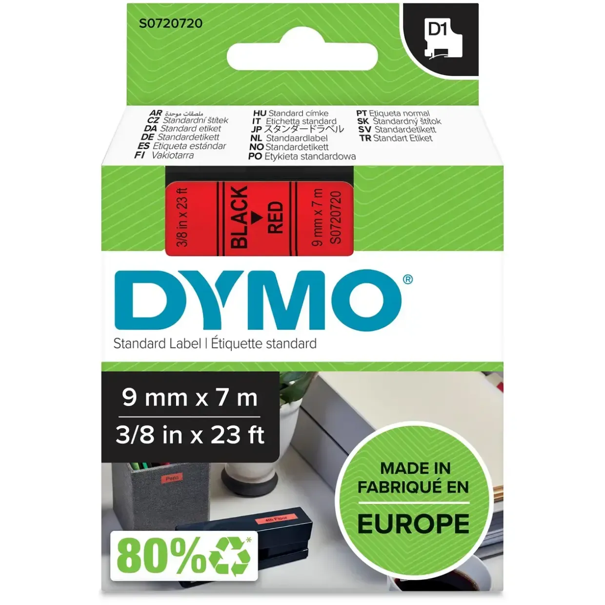 Dymo D1 tape 9mmx7m black/red